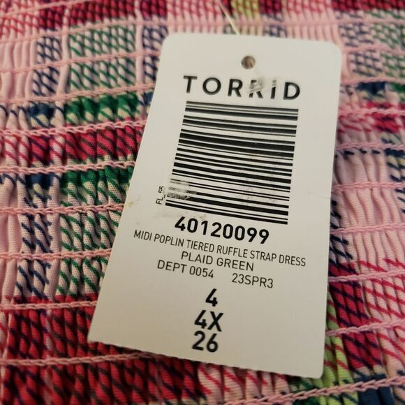 Torrid Plaid Poplin Tiered Ruffle Strap Dress Sz 4X - Picture 5 of 7